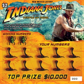 One of the new Indiana Jones-theme scratch tickets announced by the New Mexico Lottery.