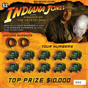 One of the new Indiana Jones-theme scratch tickets announced by the New Mexico Lottery.