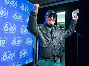 Jorma Hogbacka, 60, shows off his happy dance at OLG headquarters yesterday.